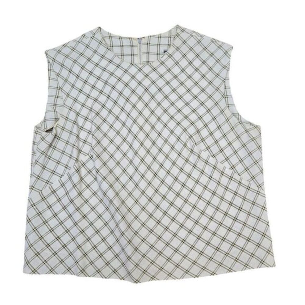 VTG 50-60's‎ Elegant Windowpane Check Sleeveless Blouse UNMARKED (M-L)